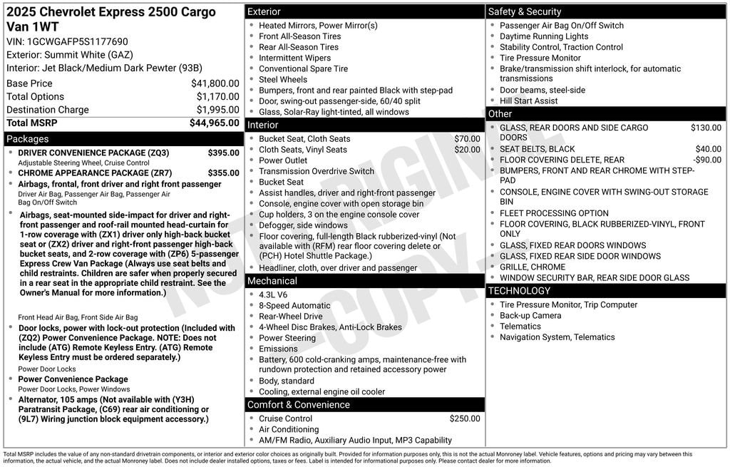 chevrolet express cargo 2025 1GCWGAFP5S1177690 image chevrolet express cargo 2025 1GCWGAFP5S1177690 image